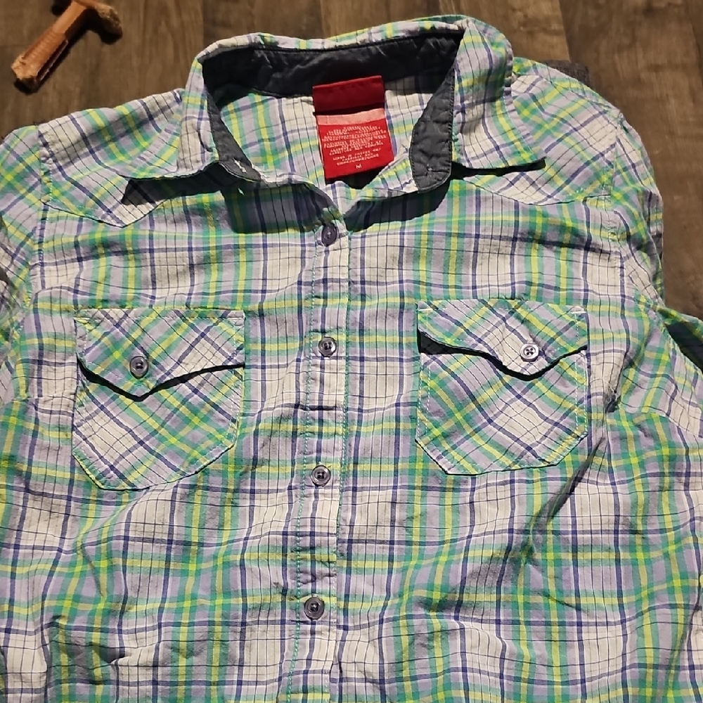 Dickies Plaid Shirt Women Medium Button Down Short Sleeve Summer